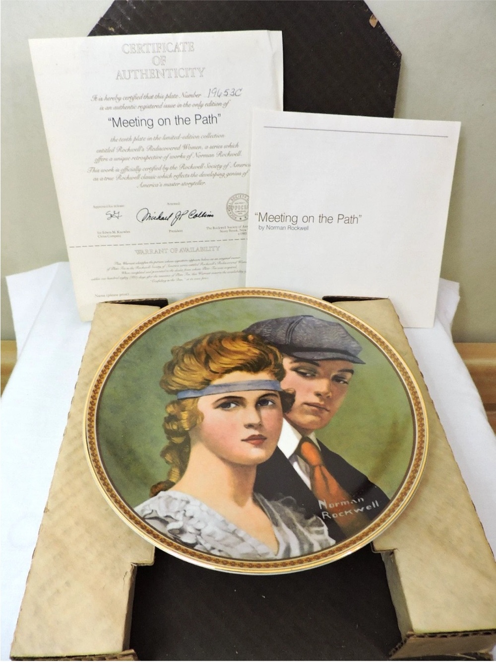 Norman Rockwell Collector Plate "Meeting on the Path" Edwin Knowles Box & Papers